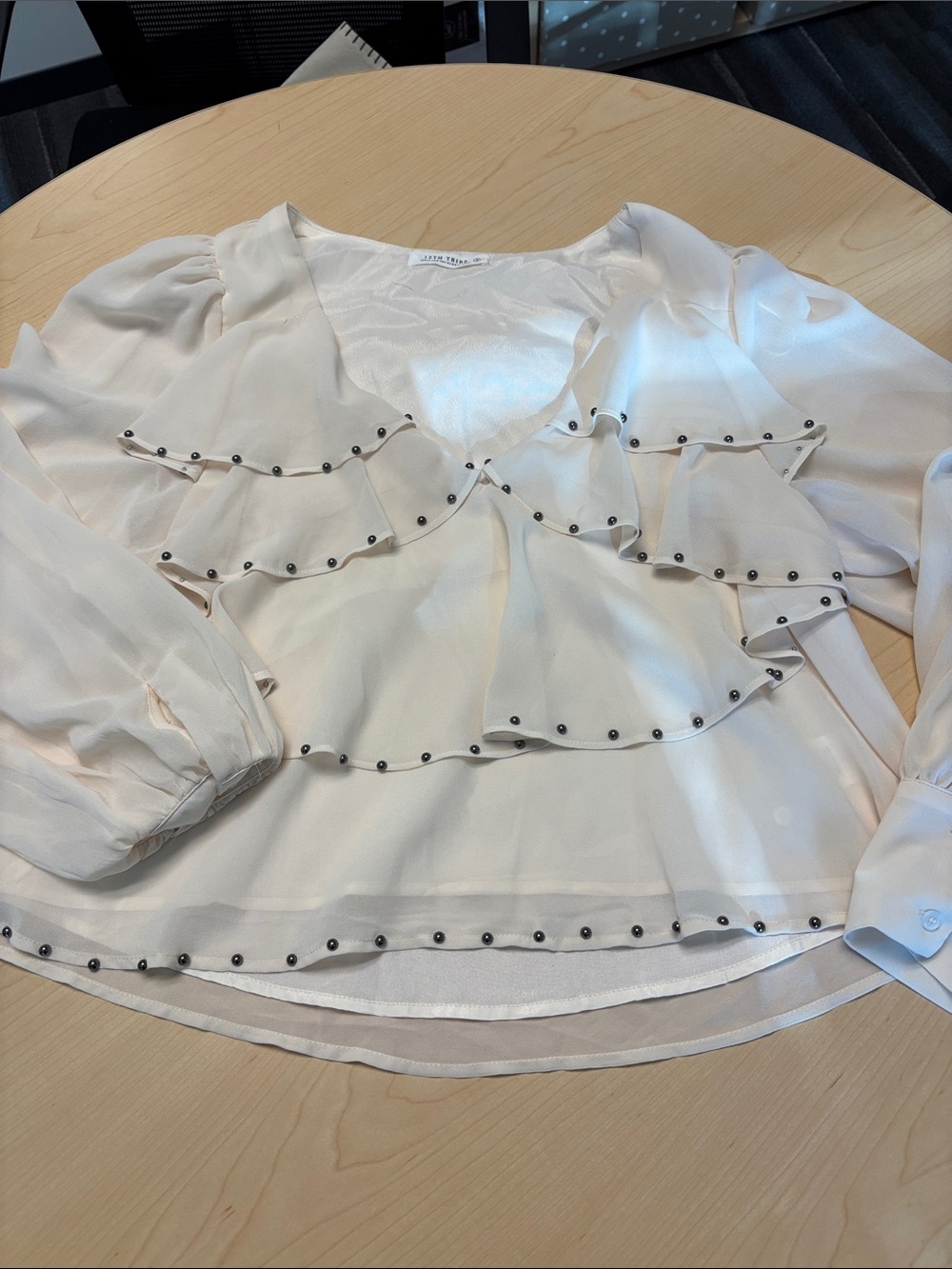 12th Tribe Cream Ruffle Blouse with Stud Trim
